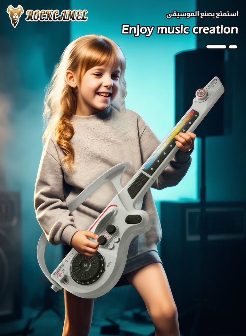 ROCKCAMEL Foldable Electric Guitar Music Toy for Kids, Multifunctional Musical Instrument with Colorful Streamlight Keyboard, Bluetooth Connection, DJ Mixing & 800mAh Rechargeable Battery, Cool Gift for Boys Girls (Grey) - Image 2